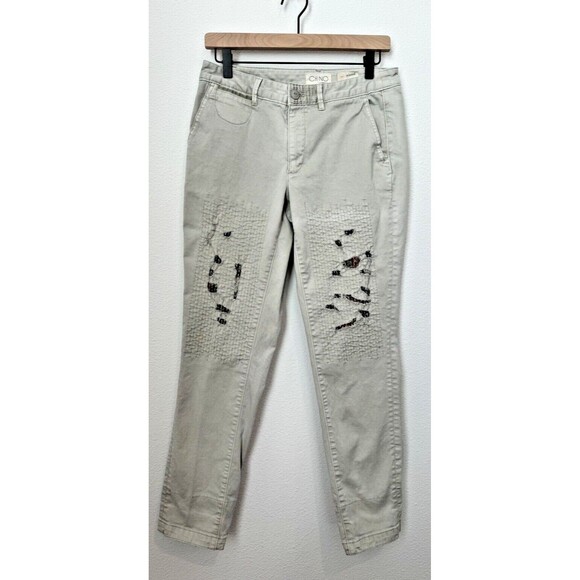 Anthropologie Womens Patchwork Relaxed Mid Rise Straight Leg Chino Pant Beige 28 - Picture 1 of 13